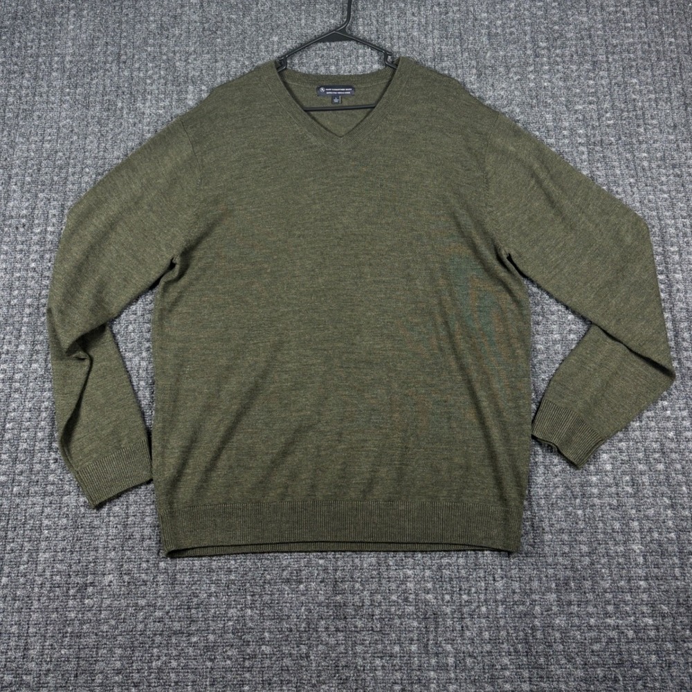 Hart Schaffner Marx Extra Fine Merino Wool V-Neck Sweater Large Olive Green